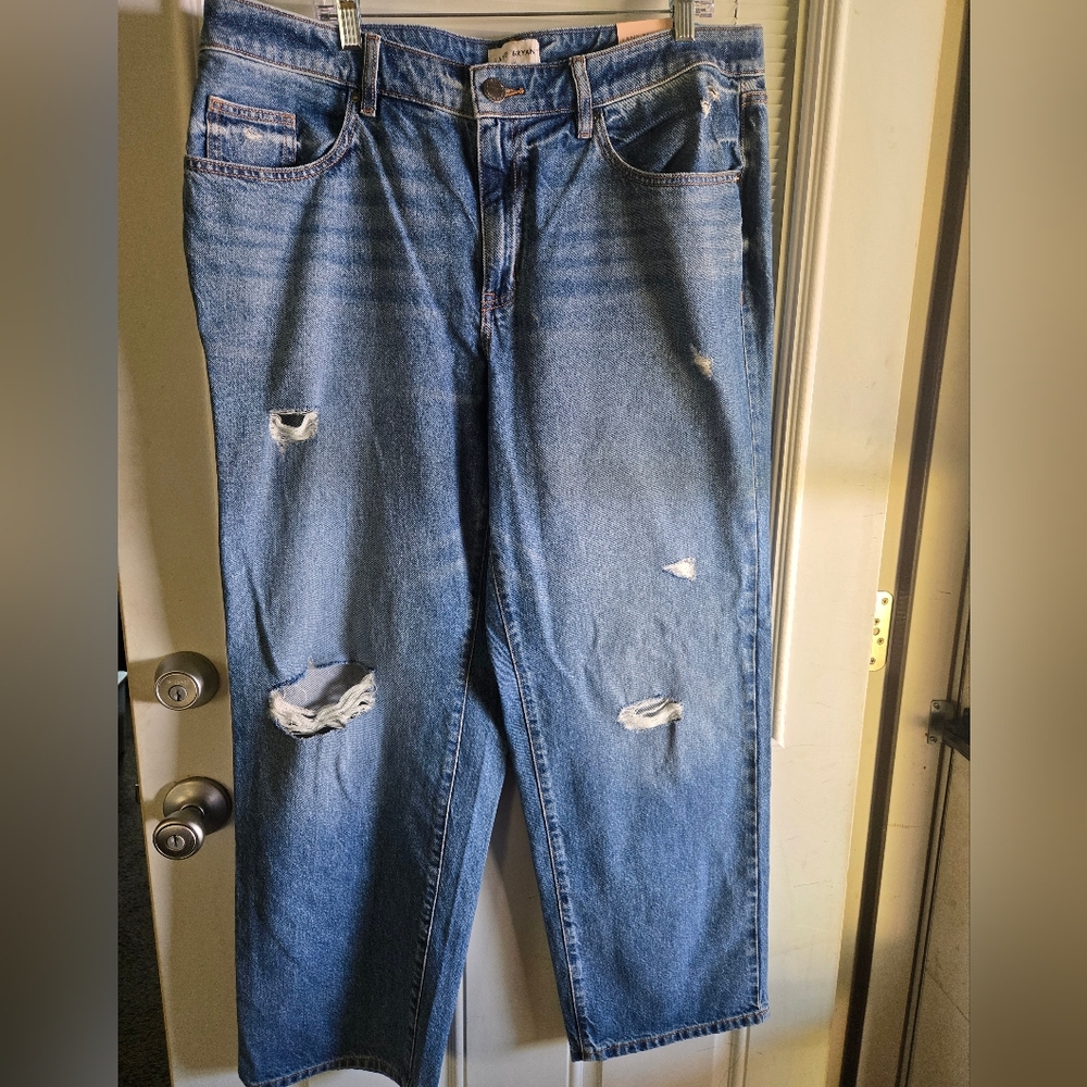 Lane Bryant Relaxed Fit Distressed Blue Jeans